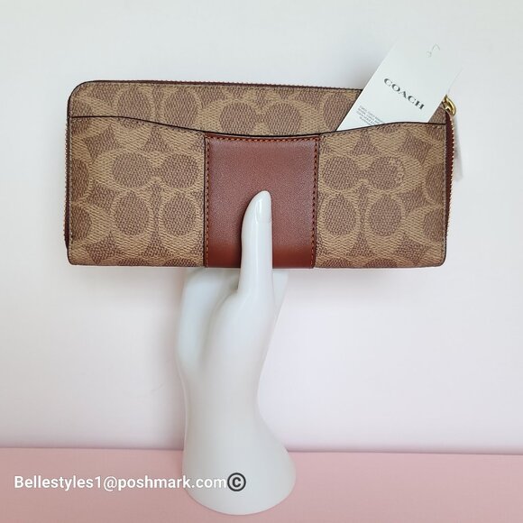 COACH Slim Accordion Zip Wallet In Signature Canvas with Back Slip Pocket- Tan R - Picture 7 of 16